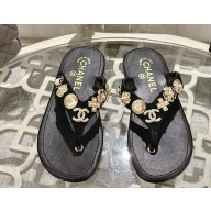 Chanel Thongs Glittered Tweed & Metal black G46304 2025