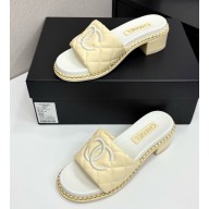 Chanel lambskin slippers with chain light yellow 2025 