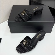 Chanel Tweed slides sandals with cc logo black 032104 2025