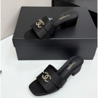 Chanel satin slides sandals with cc logo black 032107 2025
