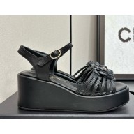 Chanel Camellia lambskin wedge sandals black 2025