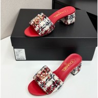 Chanel Tweed slides sandals with cc logo red 032114 2025