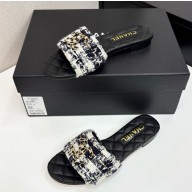 Chanel Tweed flat slides with cc logo black 032118 2025
