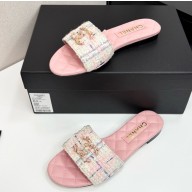 Chanel Tweed flat slides with cc logo pink 032117 2025