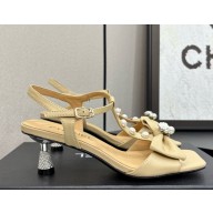 Chanel lambskin sandals with bow and pearl beige 2025