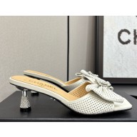 Chanel lambskin slides sandals with bow cc logo white 2025