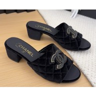 Chanel heel 5cm/2cm mules velvet cc logo Black 2025