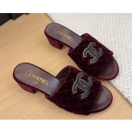 Chanel heel 5cm/2cm mules velvet cc logo Burgundy 2025