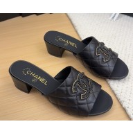 Chanel heel 5cm/2cm mules Quilting leather cc logo Black 2025