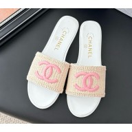 Chanel heel 5cm/2cm mules knit cc logo beige/pink 032203 2025