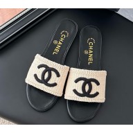 Chanel heel 5cm/2cm mules knit cc logo beige/Black 032201 2025