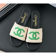 Chanel heel 5cm/2cm mules knit cc logo beige/green 032202 2025