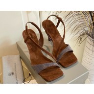 Brunello Cucinelli Monili-chain sandals brown suede leather 2025