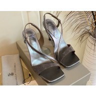 Brunello Cucinelli Monili-chain leather sandals grey calf leather 2025