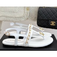 Chanel sandals lambskin double c with chain white 2025