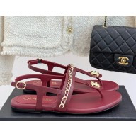 Chanel sandals lambskin double c with chain burgundy 2025