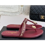 Chanel slides sandals lambskin double c with chain burgundy 2025