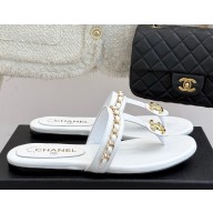 Chanel slides sandals lambskin double c with chain white 2025