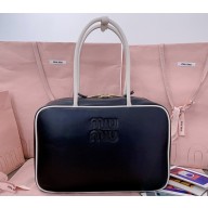 MIU MIU Beau leather bag 5bb117 Black/White 2025