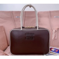 MIU MIU Beau leather bag 5bb117 Briarwood/White 2025