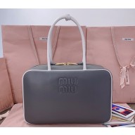 MIU MIU Beau leather bag 5bb117 grey/White 2025
