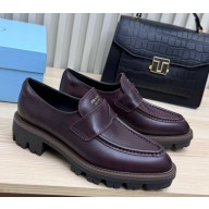 Prada Chocolate leather loafers burgundy 2025