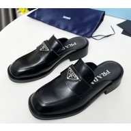 Prada smooth leather loafer mules black 2025