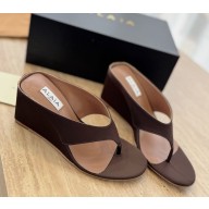 Alaïa CUBE THONG MULES IN SATIN DARK BROWN heel 6.5cm 2025