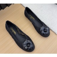 Chanel Camellia Ballet Flats Grosgrain & hollow weaving black 2025