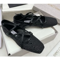 Jimmy Choo Astoria Flat Black Satin Crystal Flats 2025