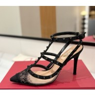Valentino Garavani heel 10cm Roman Stud Calfskin Pointy Toe sandal black 2025