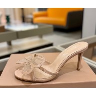 Gianvito Rossi ILIA mule leather and matching see-through mesh fabric beige heel 8.5cm 2025