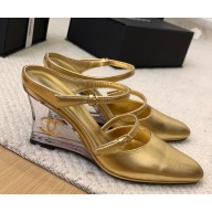 Chanel slingback pumps wedge calfskin gold 2025