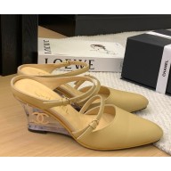 Chanel slingback pumps wedge calfskin beige 2025