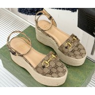 Gucci Women's espadrille with Horsebit 816692 Beige and dark brown Original GG heel 7.5cm platform 5cm 2025