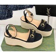 Gucci Women's espadrille with Horsebit 816692 black GG canvas heel 7.5cm platform 5cm 2025
