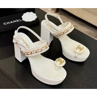 Chanel heel 8.5cm sandals lambskin double c with chain white 2025