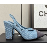 Chanel slingback pumps Denim light Blue & Dark Gray heel 1cm/6cm/10cm 2025