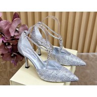 Jimmy Choo heel 6.5cm Stevie silver Satin Crystal Pumps 2025