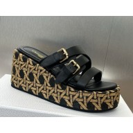 Dior L'Amazone Dior Wedge Slide Black Calfskin and Natural Graphic Cannage Raffia heel 6cm 2025