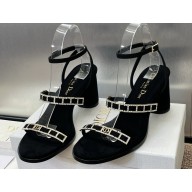 Diorissime Heeled Sandal Black Suede Goatskin and Silver-Tone Strass heel 8cm 2025