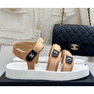 Chanel crystal CC logo beach sandals beige 2025