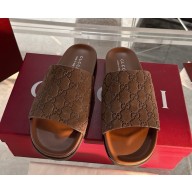 Gucci women/Men slide sandal 834941 Brown GG suede 2025