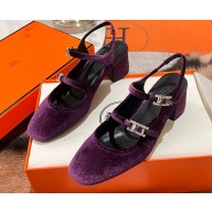 Hermes Jackie 50 pump in velvet featuring a rose gold-plated Hapi buckle purple heel 5cm 2025