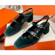 Hermes Jackie 50 pump in velvet featuring a rose gold-plated Hapi buckle green heel 5cm 2025