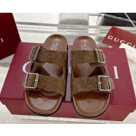 Gucci women/Men slide sandal 816380 Brown GG suede 2025