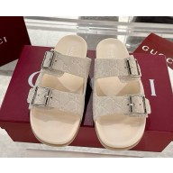 Gucci women/Men slide sandal 816380 Oatmeal GG suede 2025