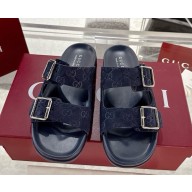 Gucci women/Men slide sandal 816380 Blue GG suede 2025