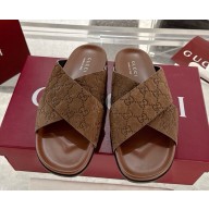 Gucci women/Men slide sandal 834940 Brown GG suede 2025