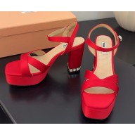 Miu Miu red satin Platform Ankle Strap Sandals 2025